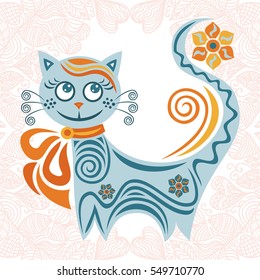 Beautiful spring cat. Vector illustration.