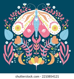 Hermosa ilustración de arte creativo de primavera con flores y mariposa. Afiche floral, pancarta, arte mural, diseño moderno, tarjeta, impresión. Moda en composición floral