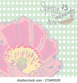 Beautiful spring floral background with poppy. Vintage cute design invitation with place for text.