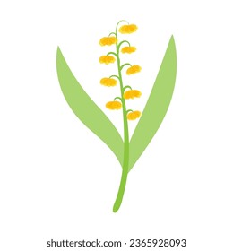 Beautiful spring flower. Delicate lily of the valley drawn in a minimalist style. Many small yellow inflorescences on a stem. May flowering plant isolated on white background. Vector illustration.