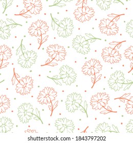 Beautiful Spring Flower Vector Doodle Seamless Pattern