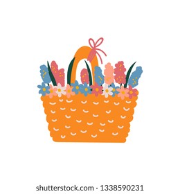 Beautiful Spring Flowers in Basket Vector Illustration