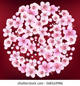 Beautiful Spring Flowers. Blooming Background Wallpaper Decoration
Pattern. Holiday Greeting Card. Apricot Flower. Sakura. Japan Cherry. Blooming Flowers. Vector illustration. Springtime realistic