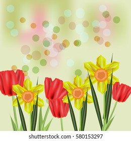 Beautiful spring flowers collection. Vector drown isolated tulips. Template for invitation, wedding, greeting card or print.