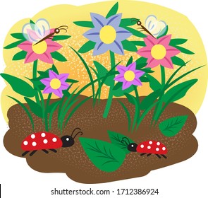 Beautiful spring garden. Colorful meadow. Beautiful natural landscape.