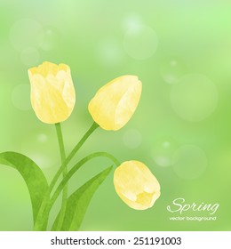 Beautiful spring illustration  with tulips. Spring card with place for text. Stylish fashion background