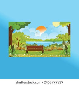 Beautiful spring Landscape template with beautiful flower. Vector illustration