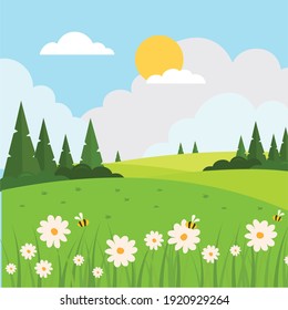 Hermoso paisaje de primavera de fondo vectorial