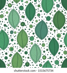 Beautiful spring leaves seamless pattern, hand drawn vector background. For textile or book covers, wallpapers, design, graphic art, printing, hobby, invitation. 