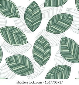 Beautiful spring leaves seamless pattern, hand drawn vector background. For textile or book covers, wallpapers, design, graphic art, printing, hobby, invitation. 