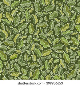 Beautiful spring leaves seamless pattern, hand drawn vector background.
