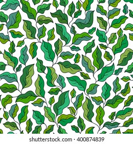 Beautiful spring leaves seamless pattern, hand drawn vector background.