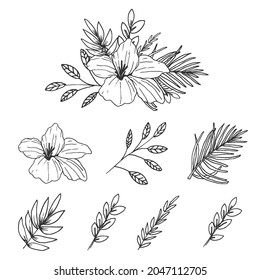 Beautiful spring line art flower bouquet