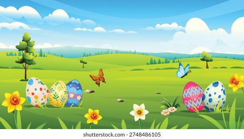 Hermoso prado primavera con
