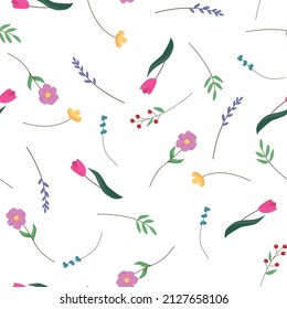 Beautiful spring pattern with flowers. Bright illustration, can be used as a postcard, invitation card for wedding, birthday and other holidays.