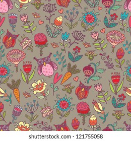 beautiful spring pattern with flowers and owls