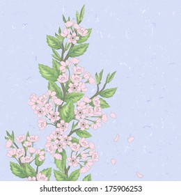 Beautiful   spring pattern with green branches and flowers.