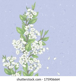 Beautiful   spring pattern with green branches and flowers.