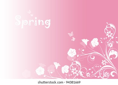 Beautiful spring pink background of floral and butterfly