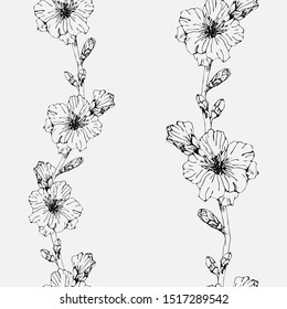 Beautiful spring seamless pattern. Branch of sakura on almost white background. Hand drawing botanical illustration.
