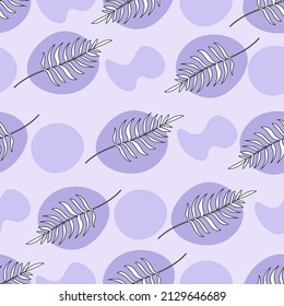 Hermosa primavera, patrón botánico sin costuras de verano con hojas de helecho, planta tropical. Ilustración lineal abstracta vectorial. Estilo simple de garabato. Para textiles, impresos, cubiertas, afiches, pancartas, ropa.