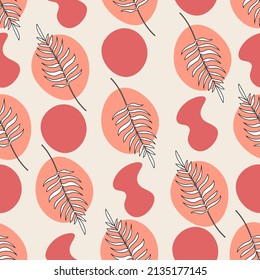 Schöne Frühling, sommerliches, nahtloses Muster mit Farnblättern, tropische Pflanze. Abstrakte Vektorgrafik, lineare Abbildung. Einfach doodle-Stil. Für Textilien, Druck, Cover, Poster, Banner, Kleidung.