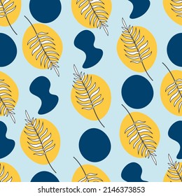 Beautiful spring, summer botanical seamless pattern with fern leaves, tropical plant. Vector abstract, linear illustration. Simple doodle style. For textile, print, covers, poster, banner, clothing.