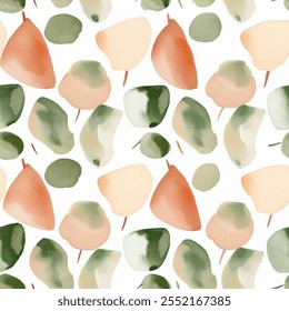 Hermosa primavera verano marrón verde savia musgo hoja de eucalipto acuarela Abstractas diseño escandinavo patrón sin fisuras cortina de Fondo de pantalla fondo de cama tapicería regalo envoltura de papel Vector