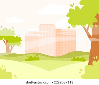 Beautiful spring or summer city park. Vector illustration in flat cartoon style