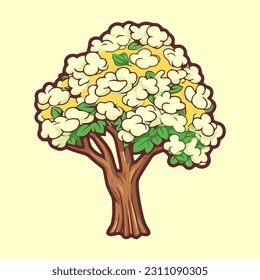 Beautiful Spring Tree Illustration, Green Leaves