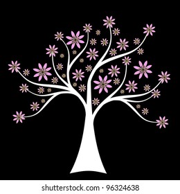 Hermoso árbol primaveral aislado en el fondo negro
