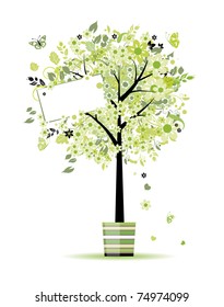 Beautiful spring tree in pot for your design