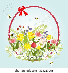 Beautiful spring wreath with ribbon