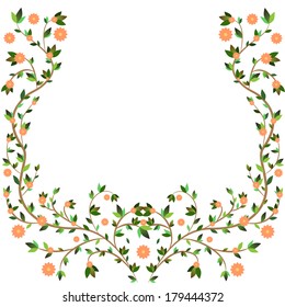 Beautiful spring-style frame composed of twigs, leaves and delicate flowers