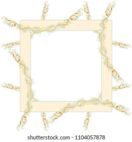Beautiful square bright vector floral frame or border isolated on white