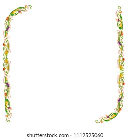 Beautiful square bright vector floral frame or border isolated on white