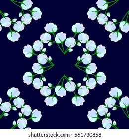 beautiful square composition cotton flower, seamless pattern. Ingredient for fabric, treatment, cosmetics.