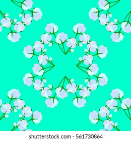 beautiful square composition cotton flower, seamless pattern. Ingredient for fabric, treatment, cosmetics.