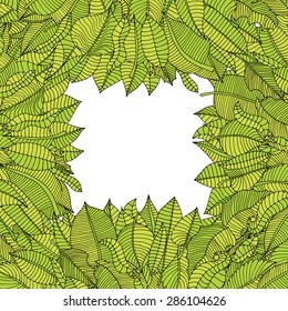 Beautiful square frame of cartoon leaves. Vector illustration