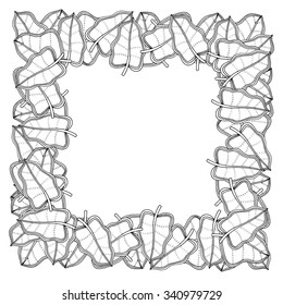 Beautiful square frame of cartoon leaves. Vector illustration