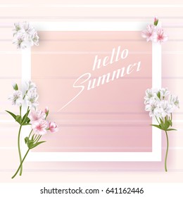 Beautiful square frame with flowers. Can be used as invitation card for wedding, birthday, Mothers Day and other holiday and summer background. Vector illustration EPS10