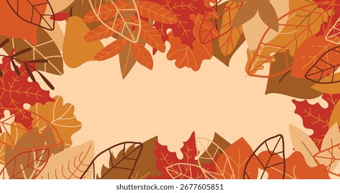 Hermoso marco cuadrado con varias plantas. Patrón transparente de otoño brillante. Otoño. Colores brillantes. Dibujado a mano. Ilustración vectorial