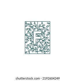 Beautiful square green ornament with F letter logo design concept