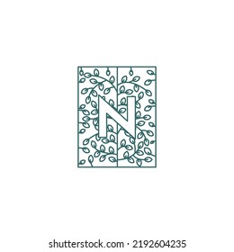 Beautiful square green ornament with N letter logo design concept