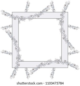 Beautiful square monochrome vector floral frame or border isolated on white