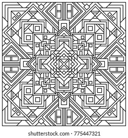 Beautiful square ornamental tile background. Square geometric mandala.