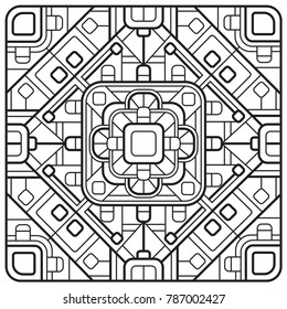 Beautiful square ornamental tile background. Square geometric mandala with round corners.