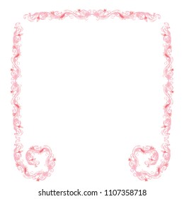 Beautiful square pink vector floral frame or border isolated on white