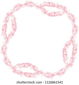 Beautiful square pink vector floral frame or border isolated on white