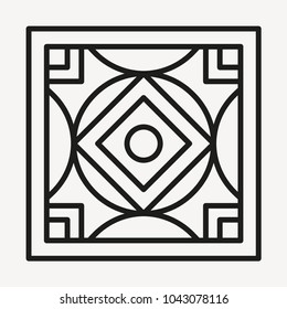 Beautiful Square Shape for Coloring. Vector. Oriental Tile. Book Page. Mandala Style. Lines